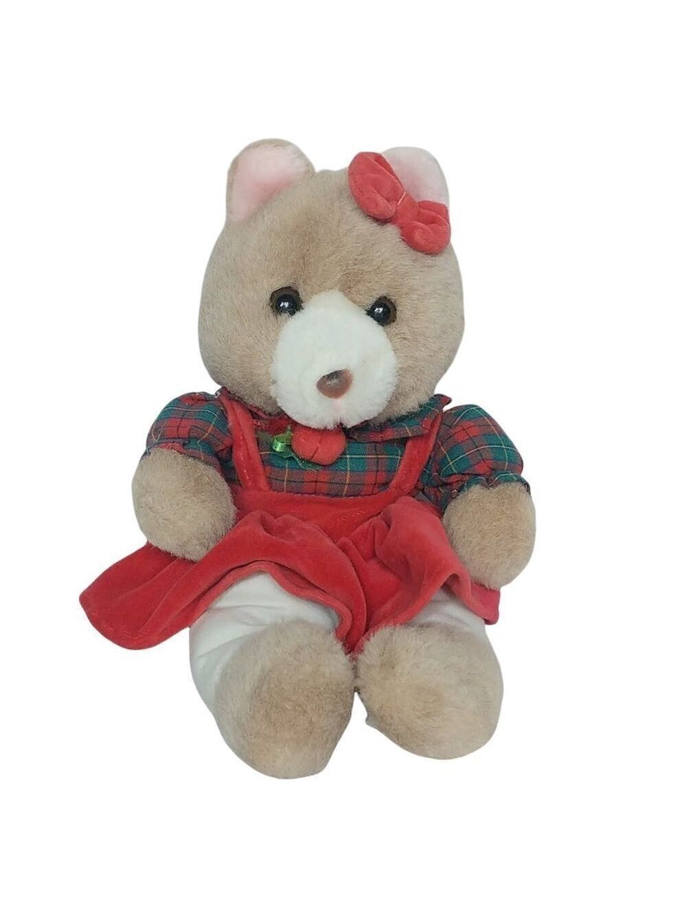 Play By Play Teddy Bear Plaid Dress Christmas Plush 11.5"